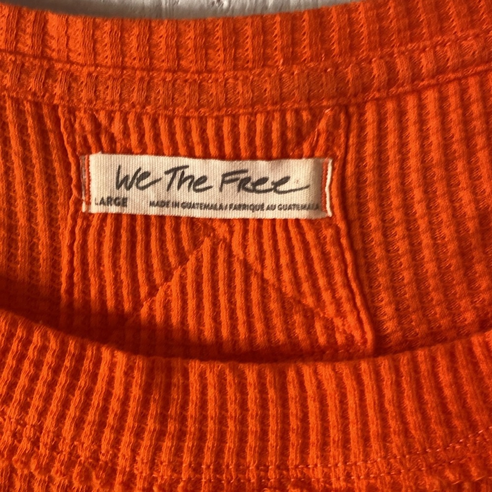 Free People bright orange waffleknit long sleeve shirt - Picture 2 of 6